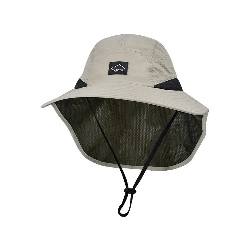 Summer Water-resistant Men's Fisherman Hats with Shawl Outdoor Hiking Fishing Breathable Wide Brim Bucket Hat Sun UV Protection