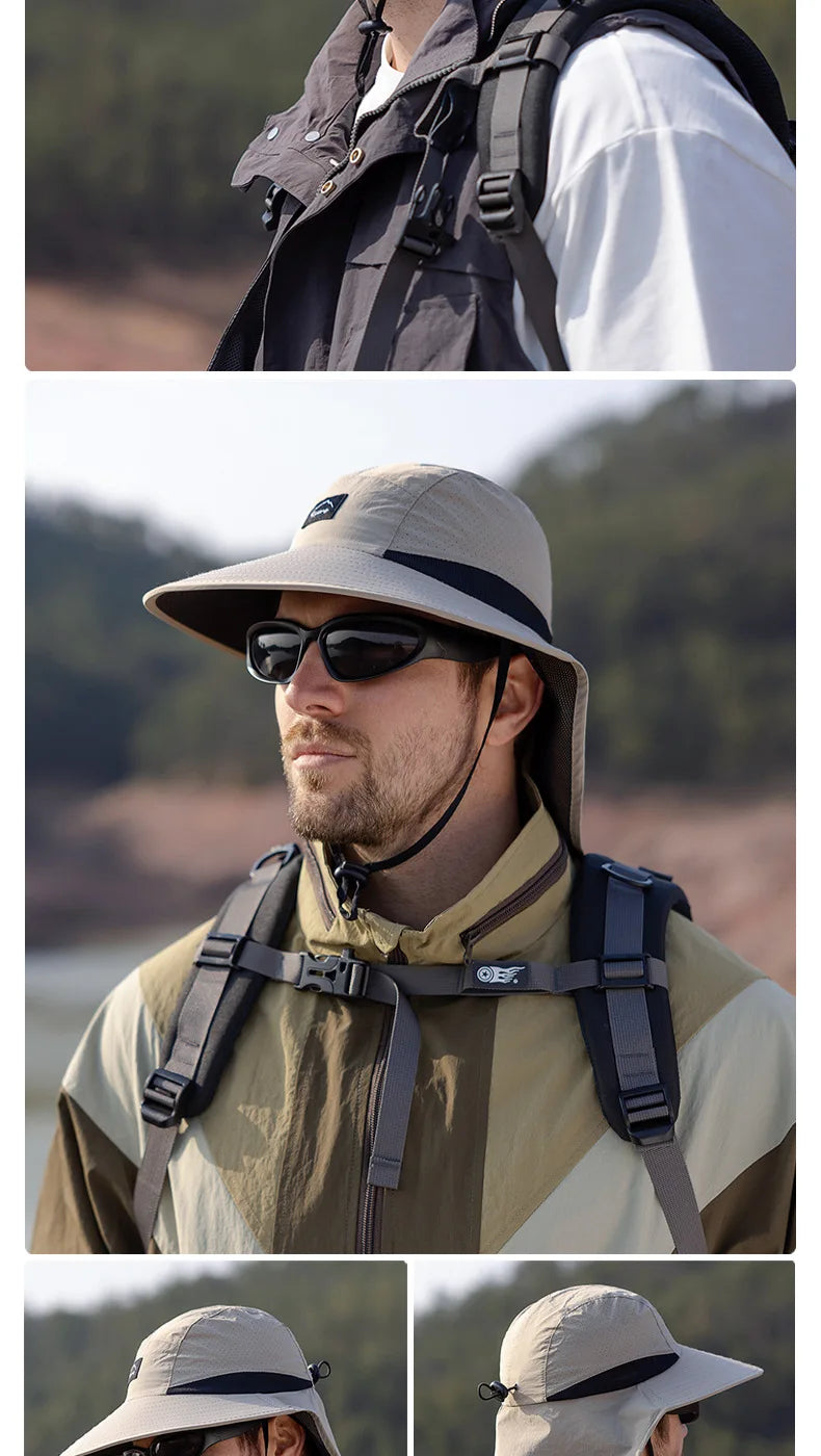 Summer Water-resistant Men's Fisherman Hats with Shawl Outdoor Hiking Fishing Breathable Wide Brim Bucket Hat Sun UV Protection