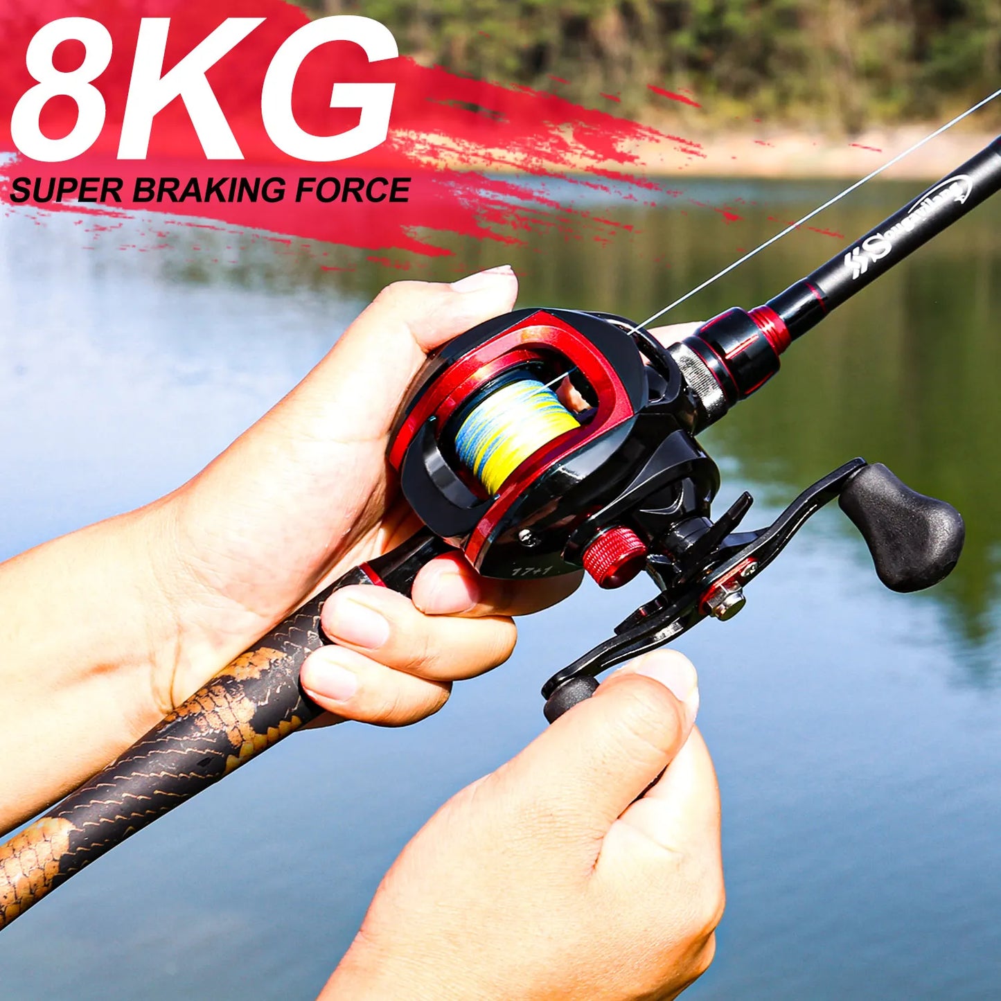 Sougayilang Fishing Rod and Reel Combo Set Carbon Fiber Fishing Rod Casting Pole with Metal Gear Baitcasting Fishing Reel Pesca