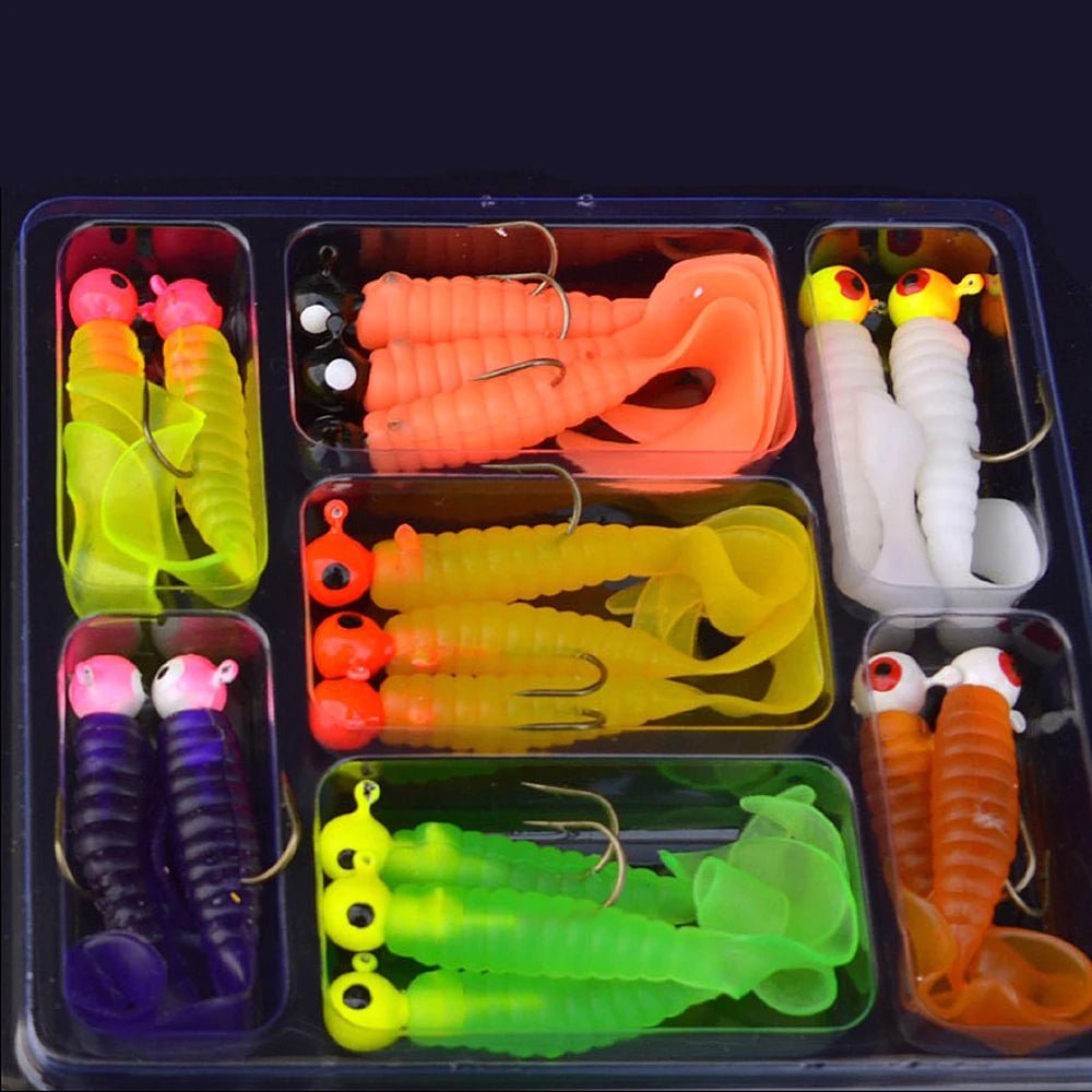 Ultimate Fishing Kit: 34pcs Metal Jig Heads & Soft Worm Lures - SportFishingHub
