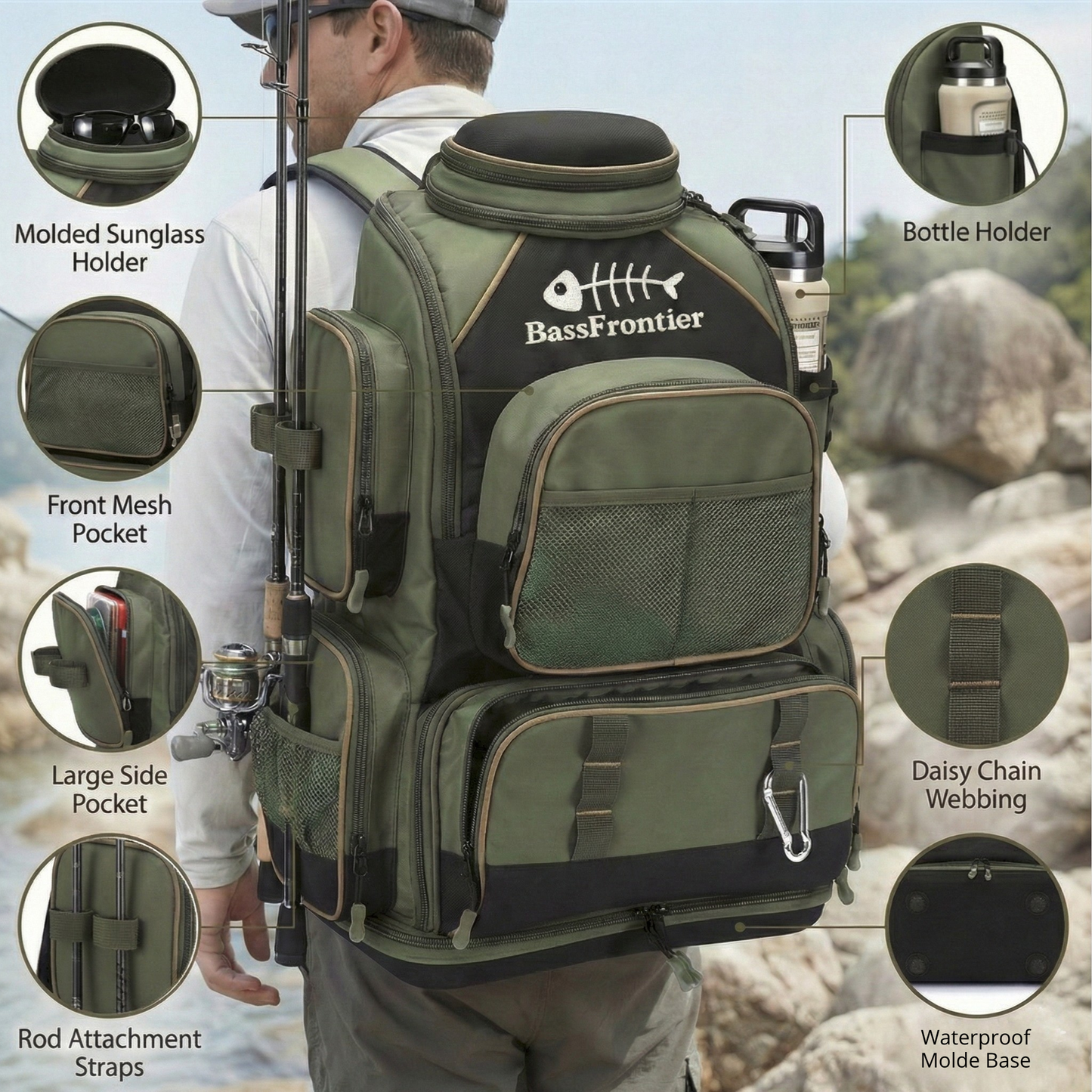 Waterproof Fishing Tackle Backpack – Multi-Compartment Storage System - BassDash | SportFishing Hub