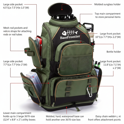 Waterproof Fishing Tackle Backpack – Multi-Compartment Storage System - BassDash | SportFishing Hub
