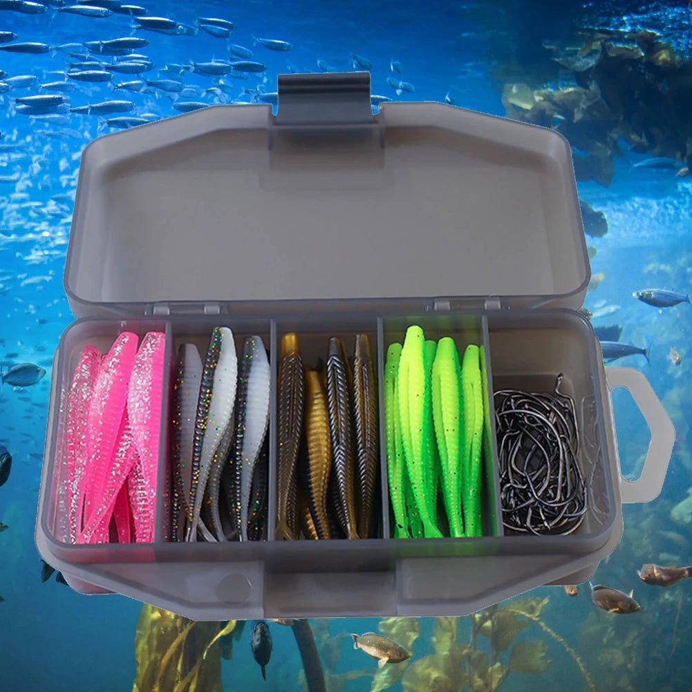 61 - Piece Bionic Fish Soft Bait Set with Hook Storage Box - SportFishingHub