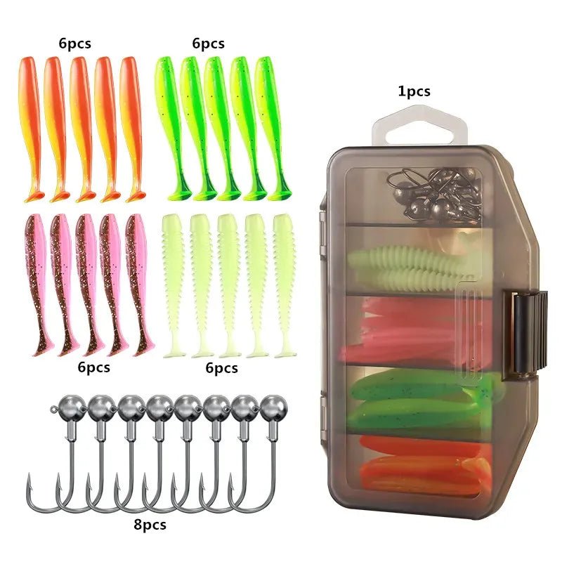 61 - Piece Bionic Fish Soft Bait Set with Hook Storage Box - SportFishingHub