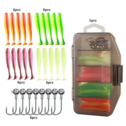 61 - Piece Bionic Fish Soft Bait Set with Hook Storage Box - SportFishingHub