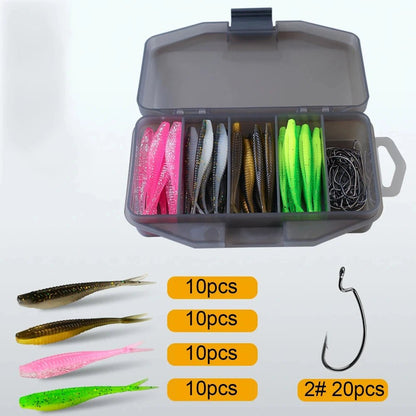 61 - Piece Bionic Fish Soft Bait Set with Hook Storage Box - SportFishingHub