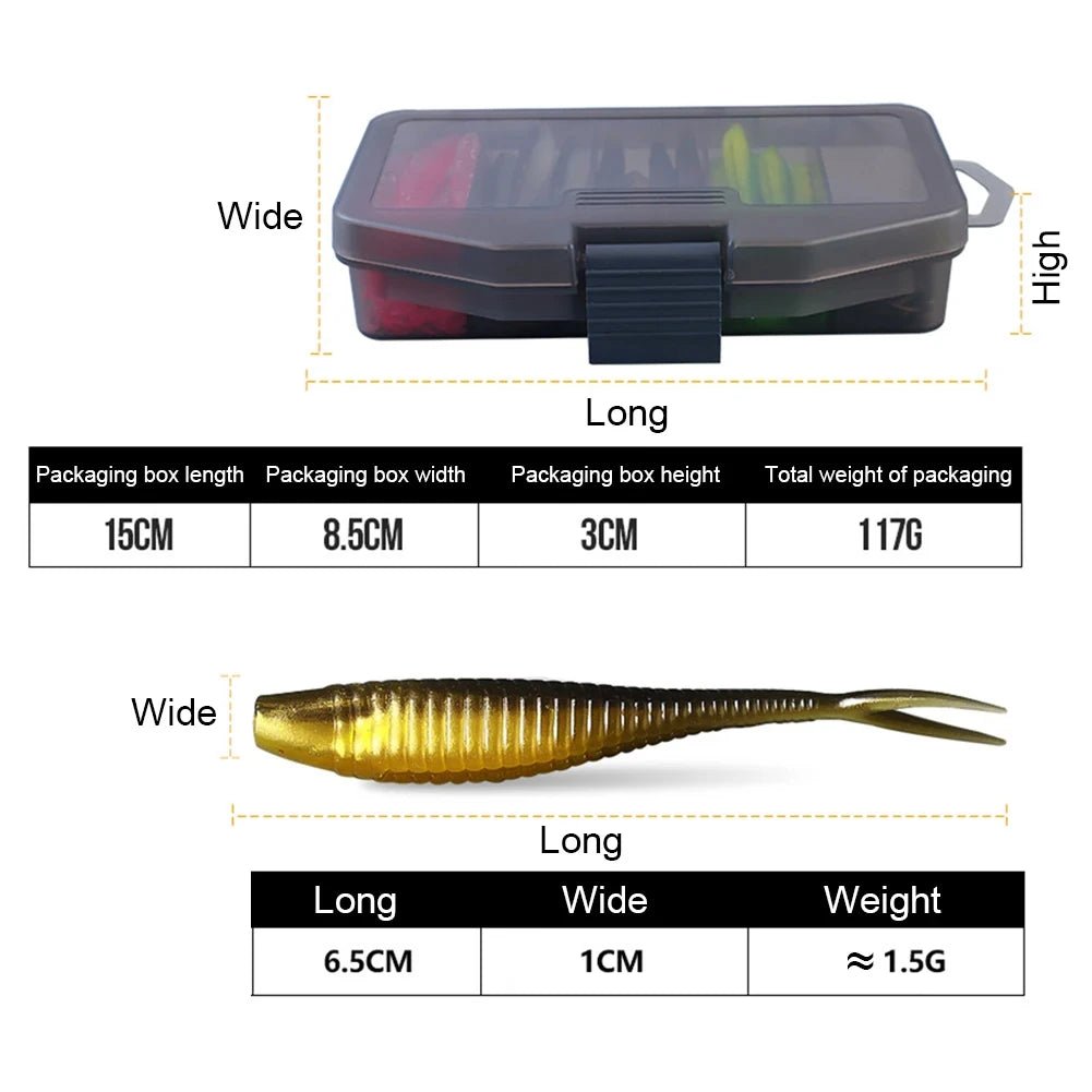 61 - Piece Bionic Fish Soft Bait Set with Hook Storage Box - SportFishingHub