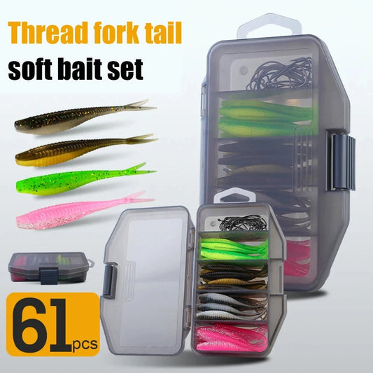 61 - Piece Bionic Fish Soft Bait Set with Hook Storage Box - SportFishingHub