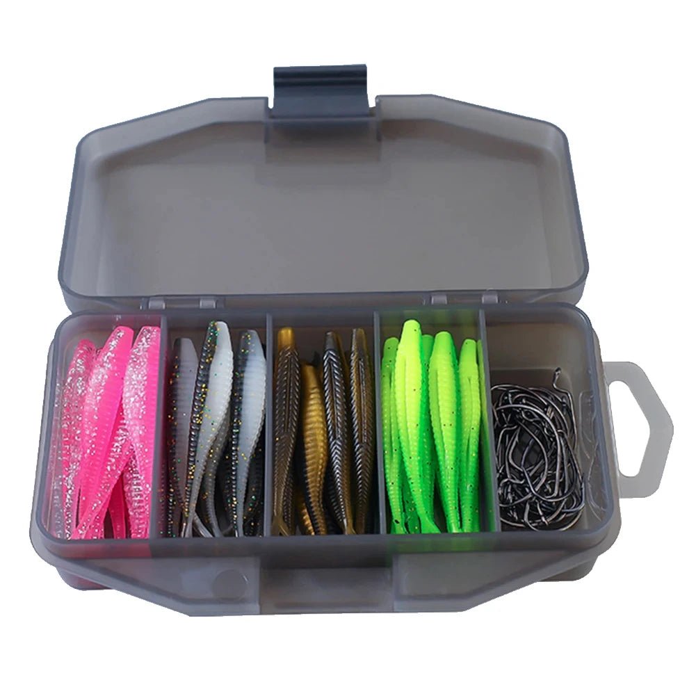 61 - Piece Bionic Fish Soft Bait Set with Hook Storage Box - SportFishingHub