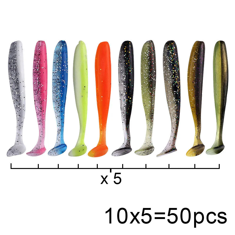 QXO 50 Pcs/Lot Swimbait Soft Lure Silicone Bait Shad Wobbler Sea Worm Streamer 7/10/13cm Silicone Lure Spinnerbait  Accessories