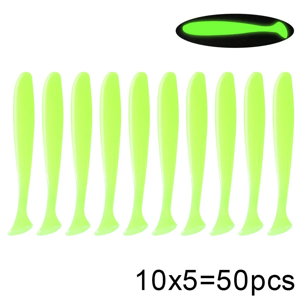QXO 50 Pcs/Lot Swimbait Soft Lure Silicone Bait Shad Wobbler Sea Worm Streamer 7/10/13cm Silicone Lure Spinnerbait  Accessories