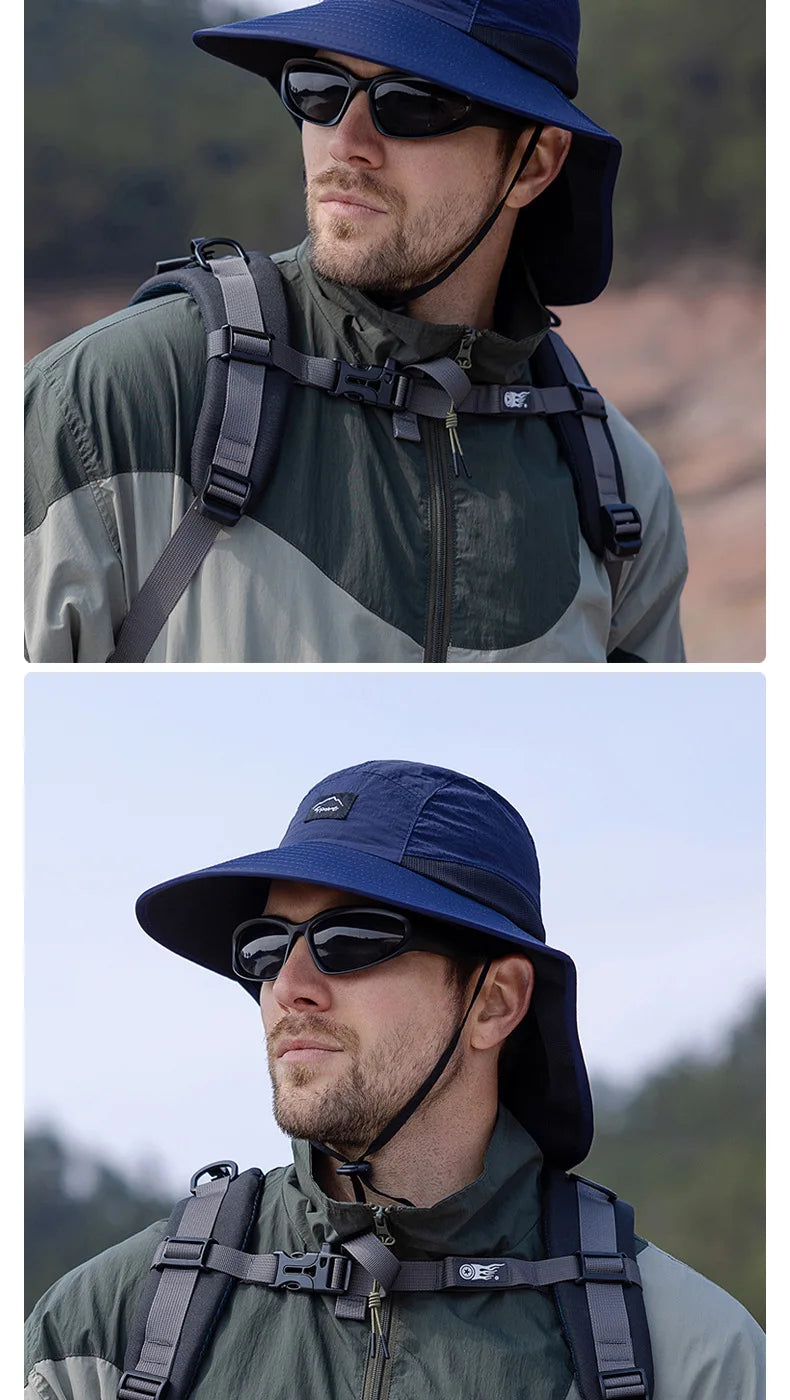 Summer Water-resistant Men's Fisherman Hats with Shawl Outdoor Hiking Fishing Breathable Wide Brim Bucket Hat Sun UV Protection