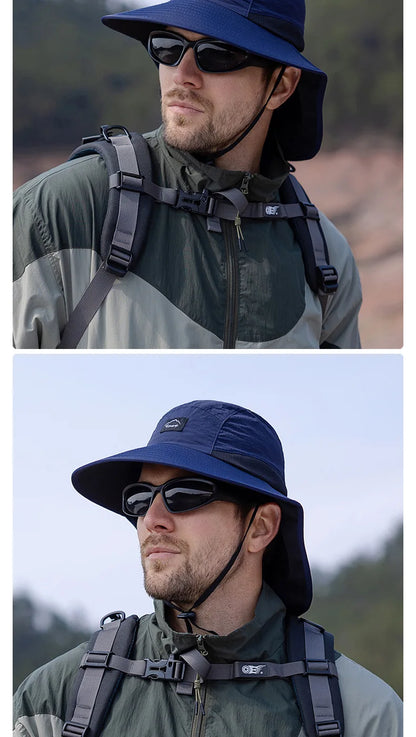 Summer Water-resistant Men's Fisherman Hats with Shawl Outdoor Hiking Fishing Breathable Wide Brim Bucket Hat Sun UV Protection
