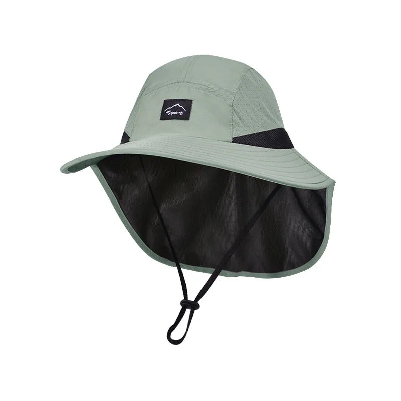 Summer Water-resistant Men's Fisherman Hats with Shawl Outdoor Hiking Fishing Breathable Wide Brim Bucket Hat Sun UV Protection