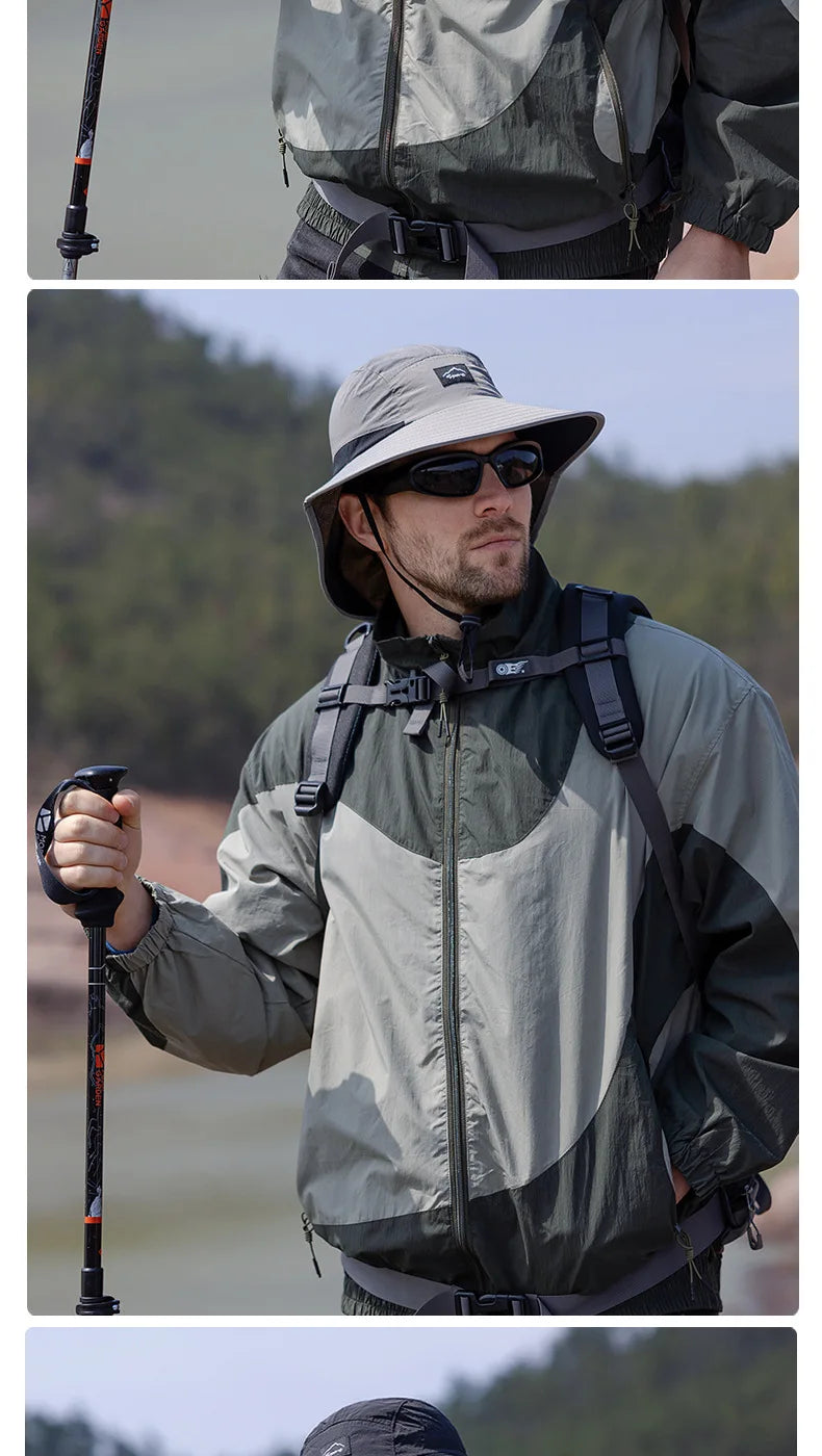 Summer Water-resistant Men's Fisherman Hats with Shawl Outdoor Hiking Fishing Breathable Wide Brim Bucket Hat Sun UV Protection