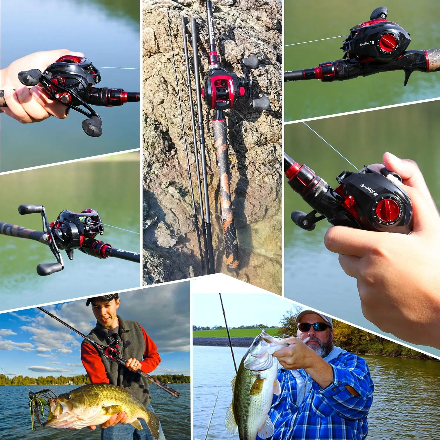 Sougayilang Fishing Rod and Reel Combo Set Carbon Fiber Fishing Rod Casting Pole with Metal Gear Baitcasting Fishing Reel Pesca