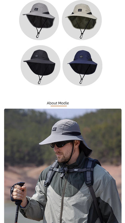 Summer Water-resistant Men's Fisherman Hats with Shawl Outdoor Hiking Fishing Breathable Wide Brim Bucket Hat Sun UV Protection