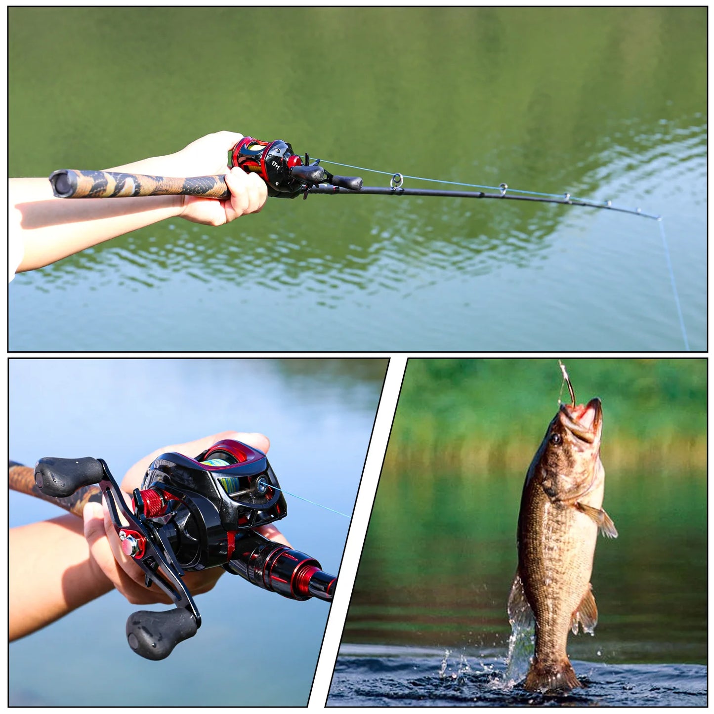 Sougayilang Fishing Rod and Reel Combo Set Carbon Fiber Fishing Rod Casting Pole with Metal Gear Baitcasting Fishing Reel Pesca