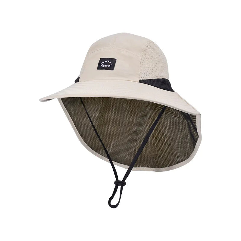 Summer Water-resistant Men's Fisherman Hats with Shawl Outdoor Hiking Fishing Breathable Wide Brim Bucket Hat Sun UV Protection