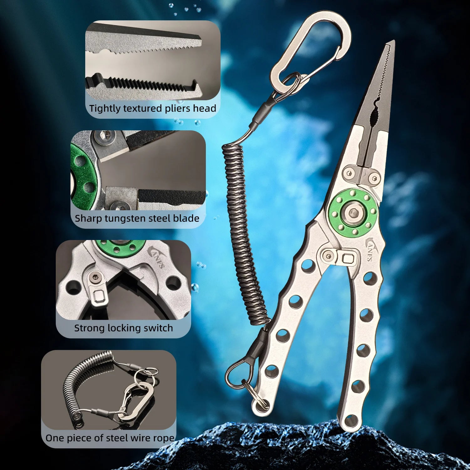 ANFS Fishing Lip Gripper Pliers Tool - Fish Lip Gripper with Scale, 40 Pound Fishing Gripper- Lockable Handy Fishing Pliers