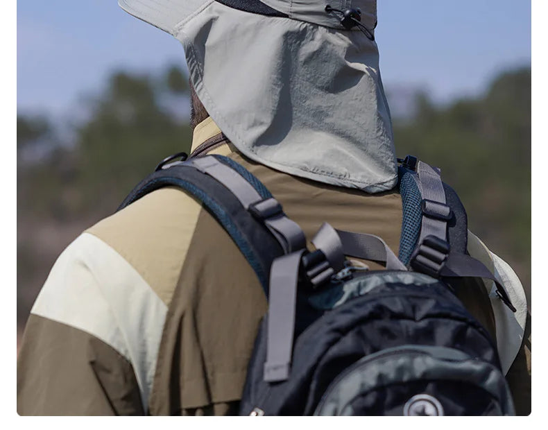 Summer Water-resistant Men's Fisherman Hats with Shawl Outdoor Hiking Fishing Breathable Wide Brim Bucket Hat Sun UV Protection