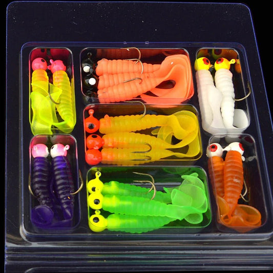 Ultimate Fishing Kit: 34pcs Metal Jig Heads & Soft Worm Lures - SportFishingHub