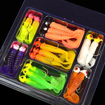 Ultimate Fishing Kit: 34pcs Metal Jig Heads & Soft Worm Lures - SportFishingHub