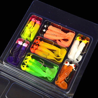 Ultimate Fishing Kit: 34pcs Metal Jig Heads & Soft Worm Lures - SportFishingHub