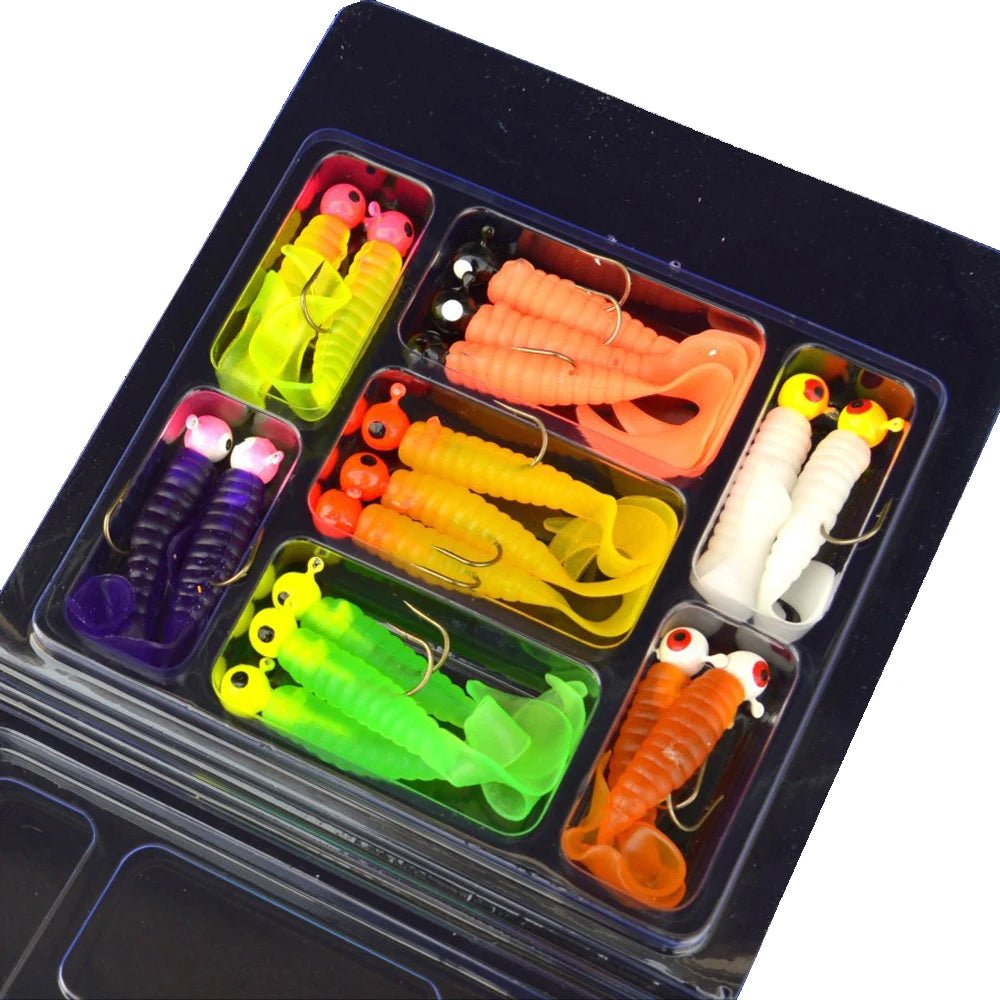 Ultimate Fishing Kit: 34pcs Metal Jig Heads & Soft Worm Lures - SportFishingHub