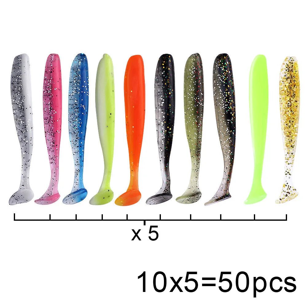 Ultimate Soft Lure Set: 50 Pcs Silicone Swimbaits - SportFishingHub